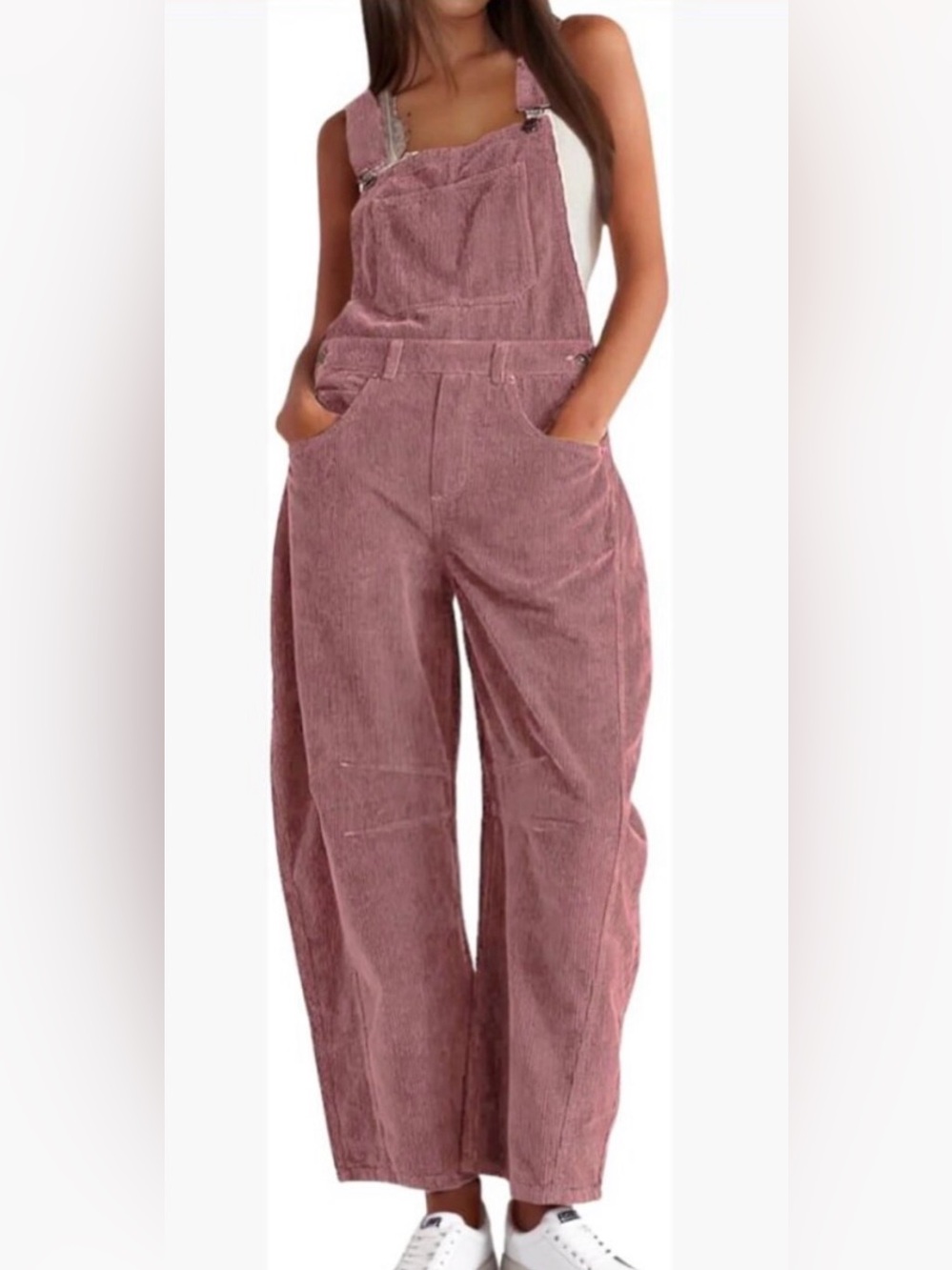Barrel Leg Corderoy Overalls in Blush Pink